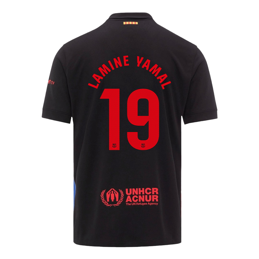 Maglia Replica Barcelona Trasferta LAMINE YAMAL #19 Uomo 2024/25 - Spotify Logo Without Text