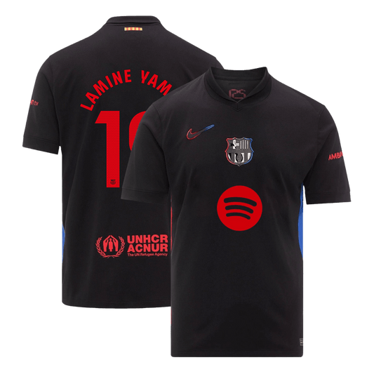 Maglia Replica Barcelona Trasferta LAMINE YAMAL #19 Uomo 2024/25 - Spotify Logo Without Text